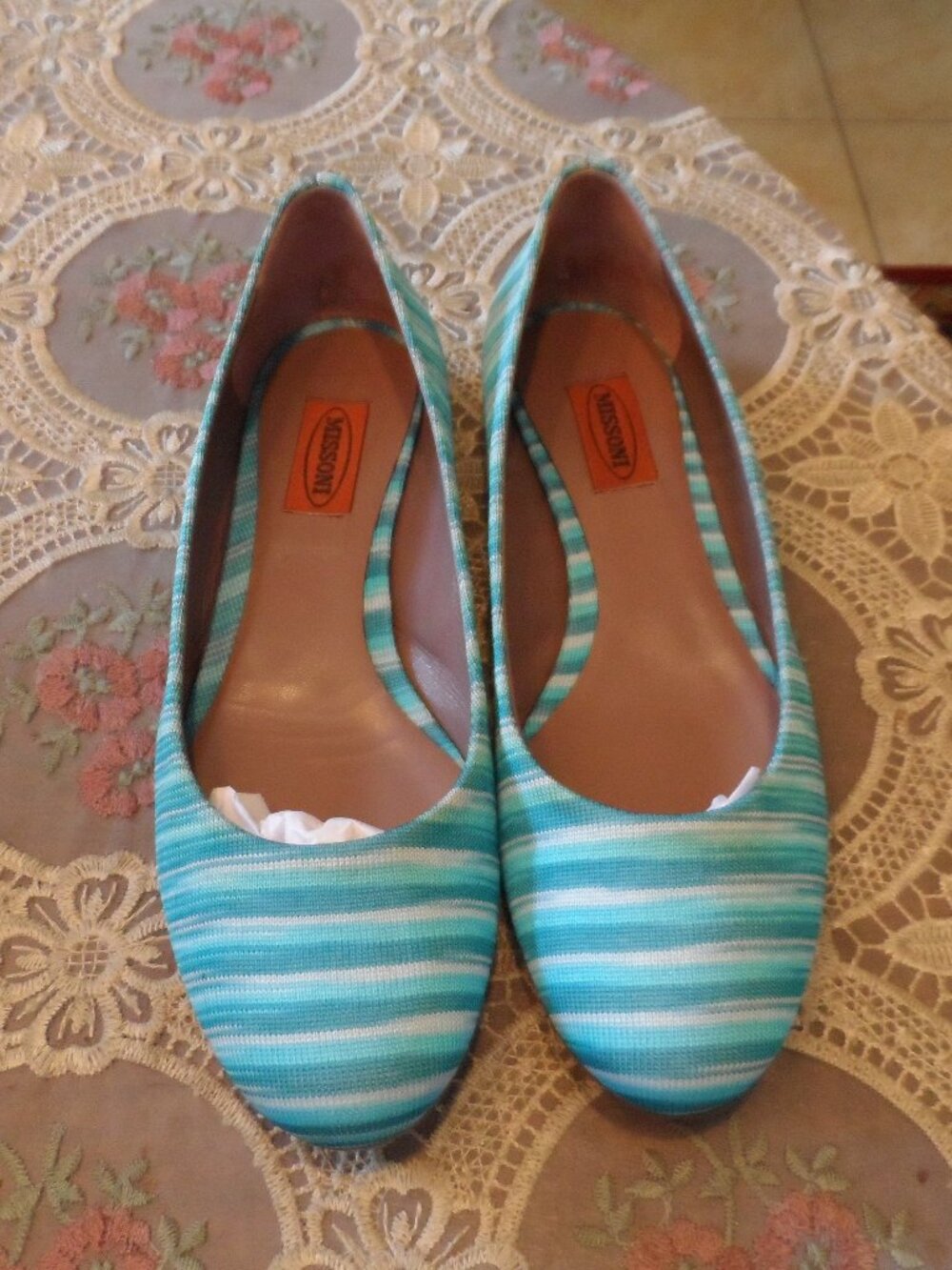 Missoni Tessuto Ocean Blue & White Striped Knit Ballet Flats Size IT 40 US 10